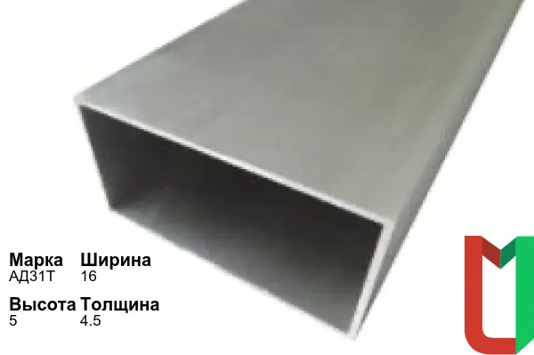 Алюминиевый профиль прямоугольный 16х5х4,5 мм АД31Т