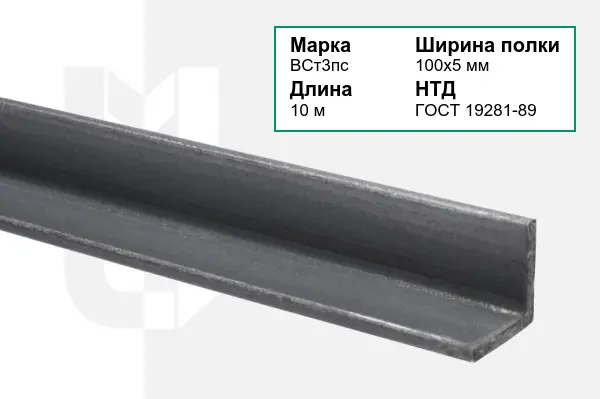 Уголок металлический ВСт3пс 100х5 мм ГОСТ 19281-89